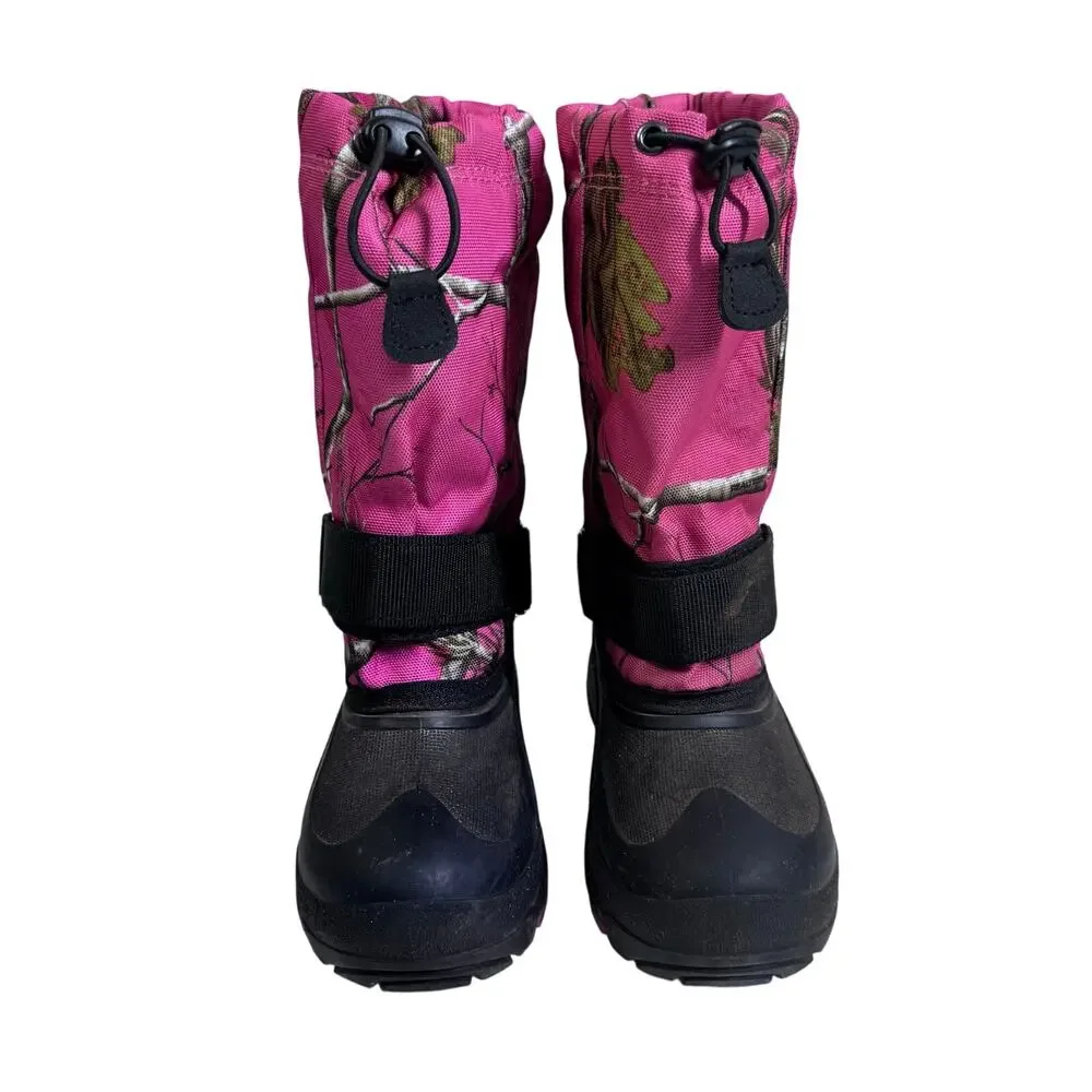 KAMIK Boots 1 Snow Winter Insulated Pink Camo Camouflage Cinching Toggle Pull On